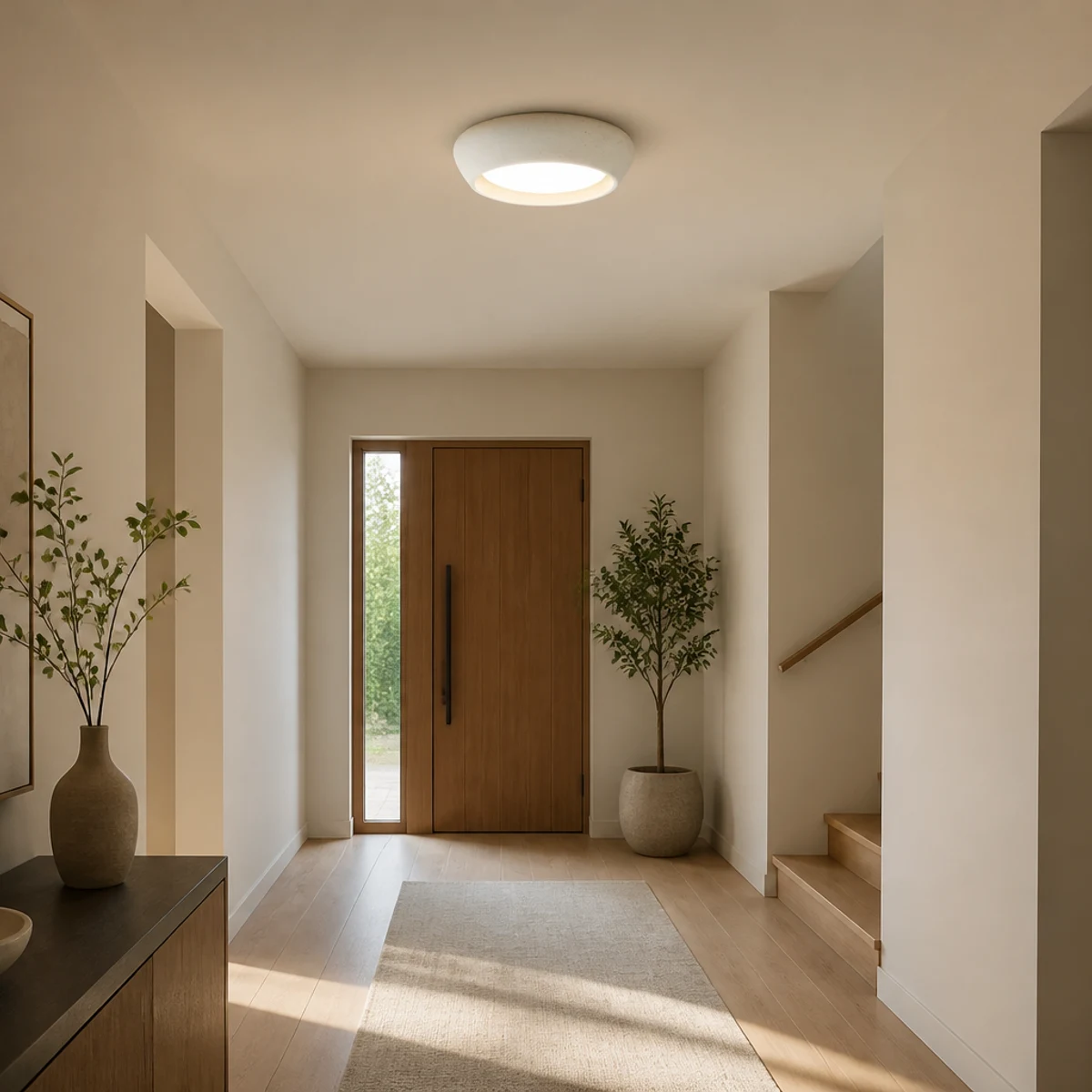 Single Light Grey Lavan ceiling light in an entry hallway