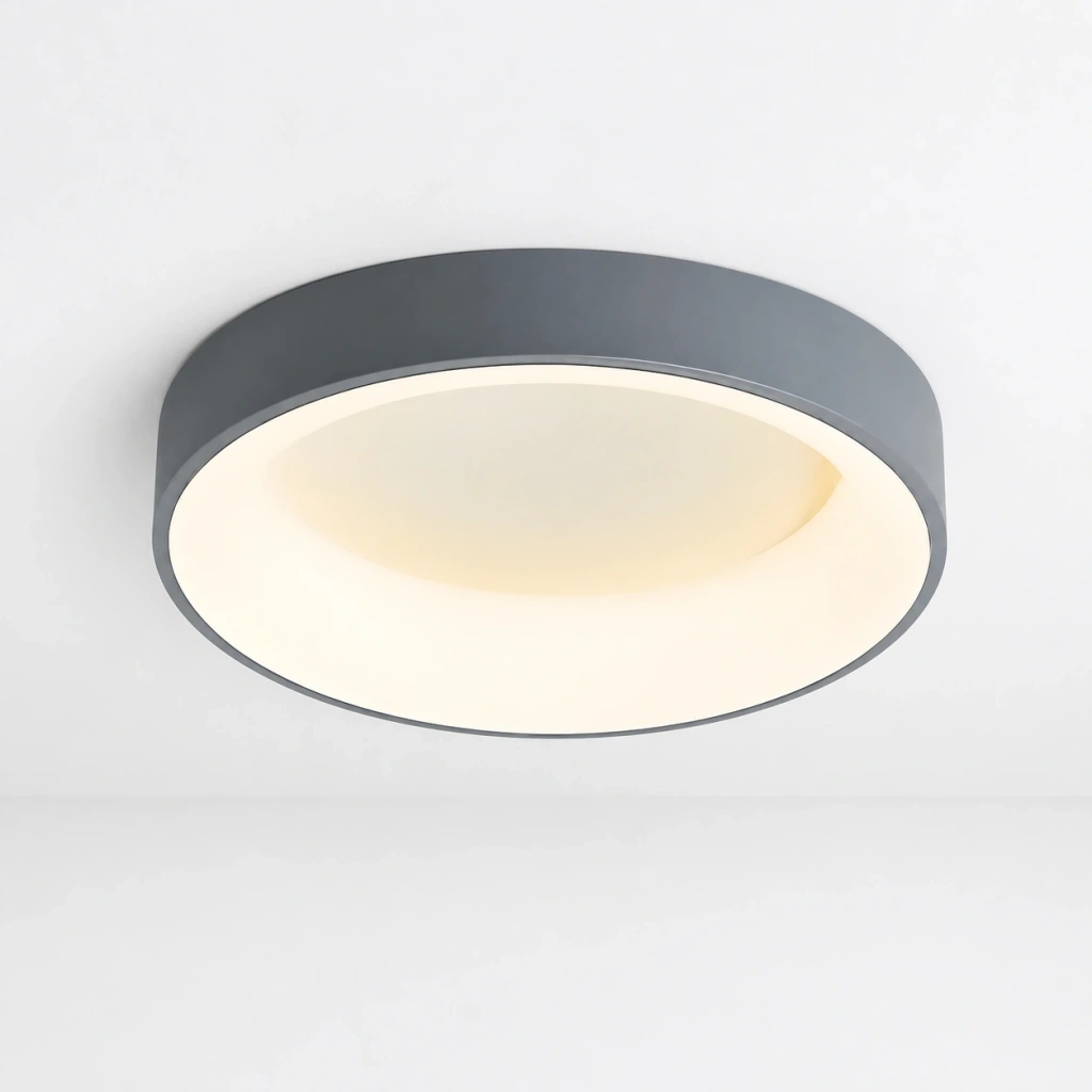 Grey Kaylinn ceiling lamp SKU on a white studio ceiling
