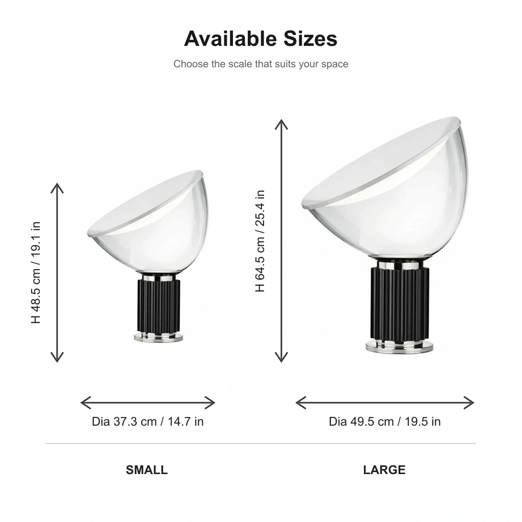 Taci table lamp dimensions for small and large sizes