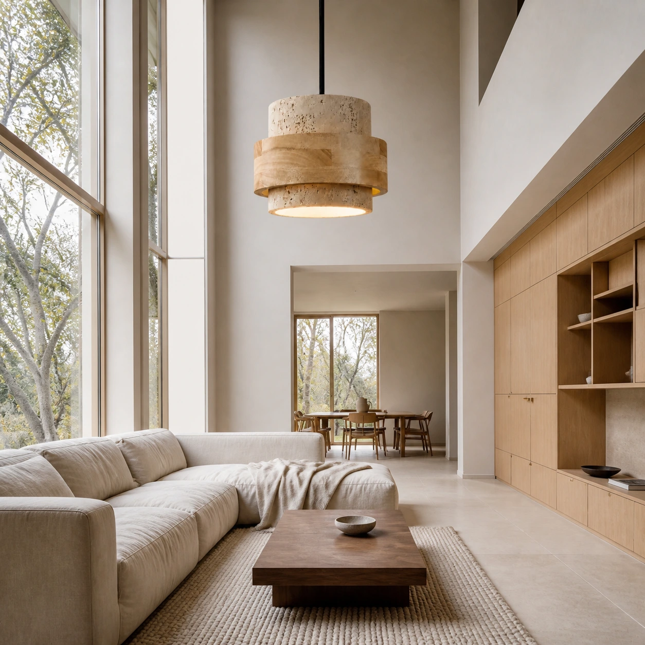 Natural SKU pendant in a double-height living room
