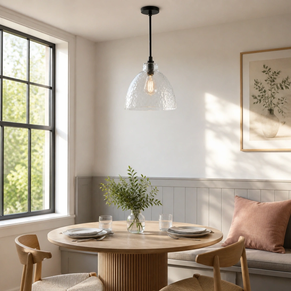 Ondine Farmhouse Hammered Glass Pendant Light - scene 05