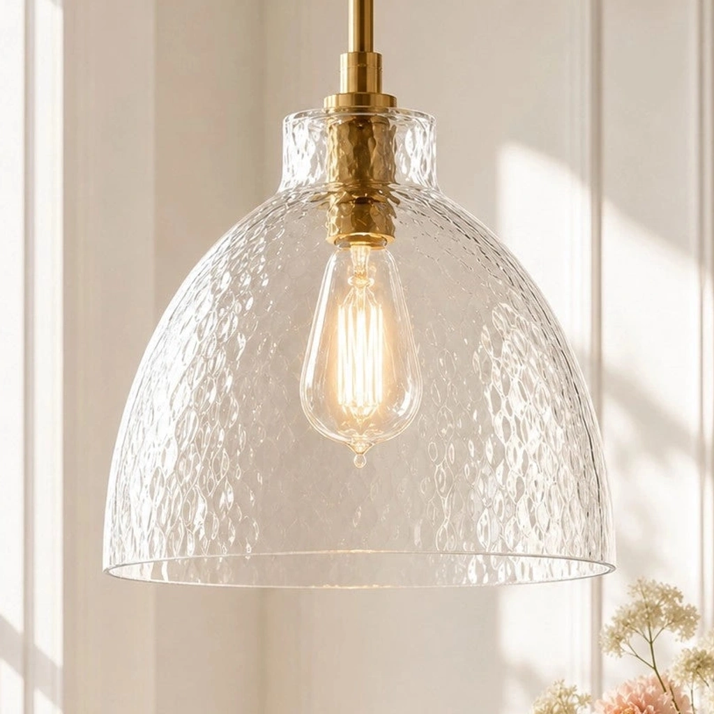 Ondine Farmhouse Hammered Glass Pendant Light - detail 02