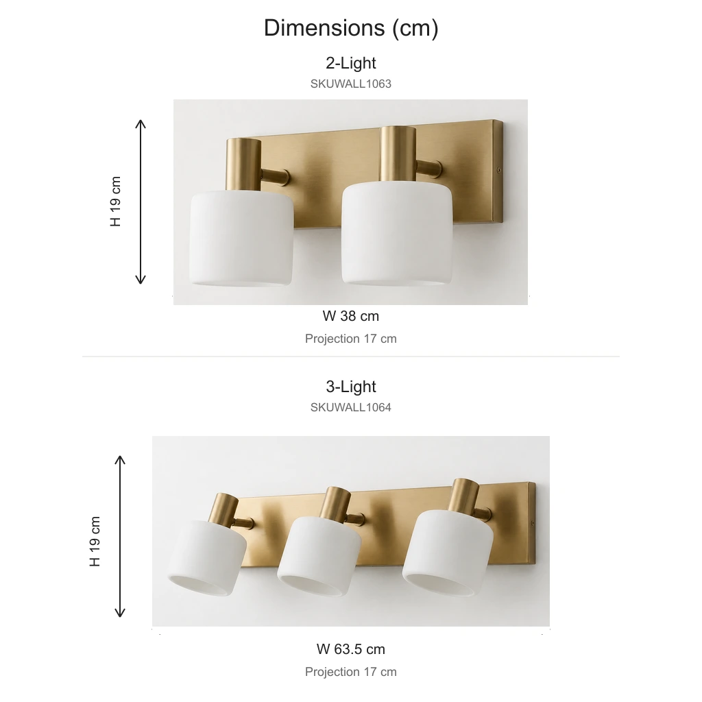 Eucrante two-light and three-light dimensions in centimetres