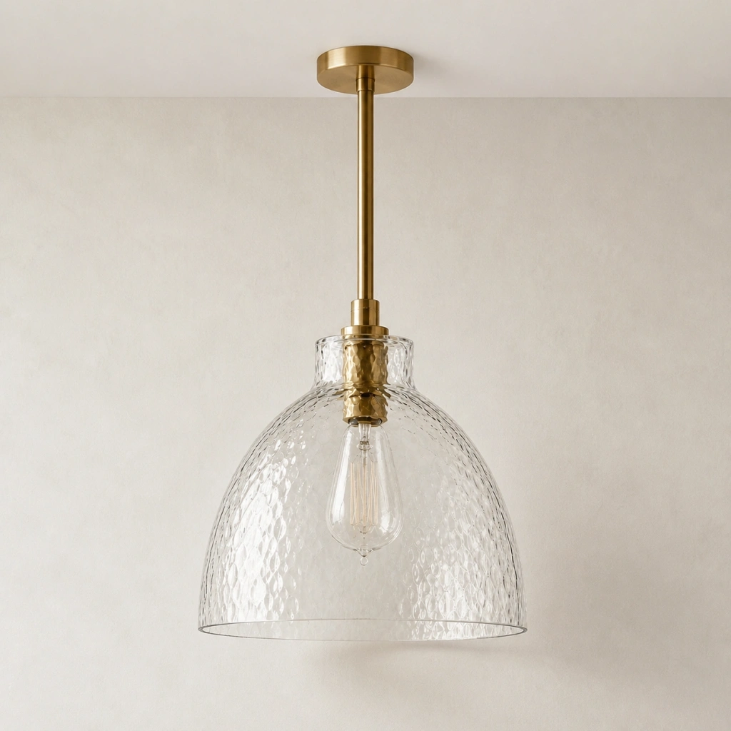 Ondine Farmhouse Hammered Glass Pendant Light - choice brass