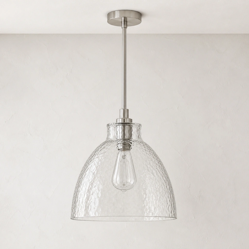 Ondine Farmhouse Hammered Glass Pendant Light - choice nickel