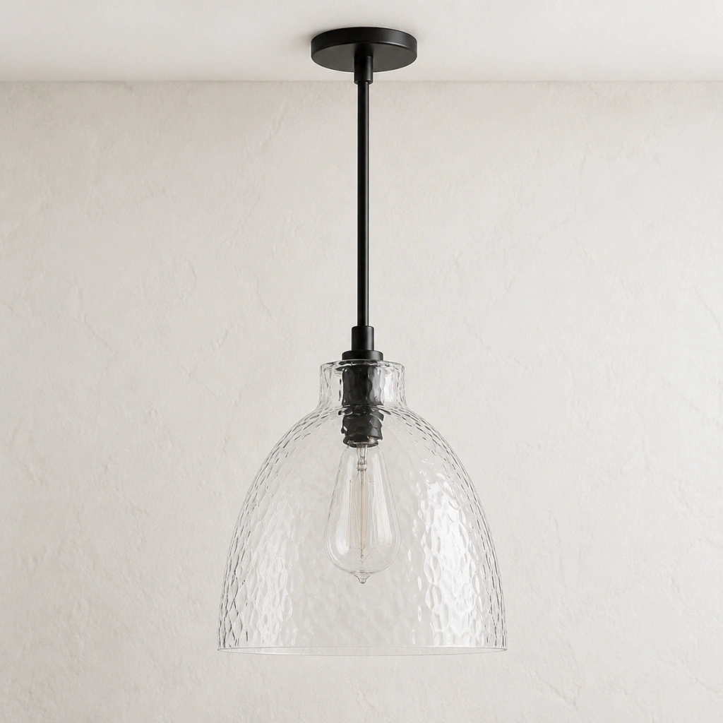Ondine Farmhouse Hammered Glass Pendant Light - choice black