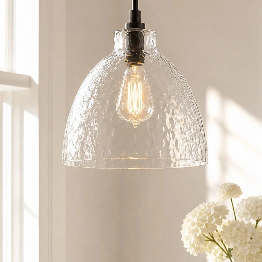 Ondine Farmhouse Hammered Glass Pendant Light - detail 03