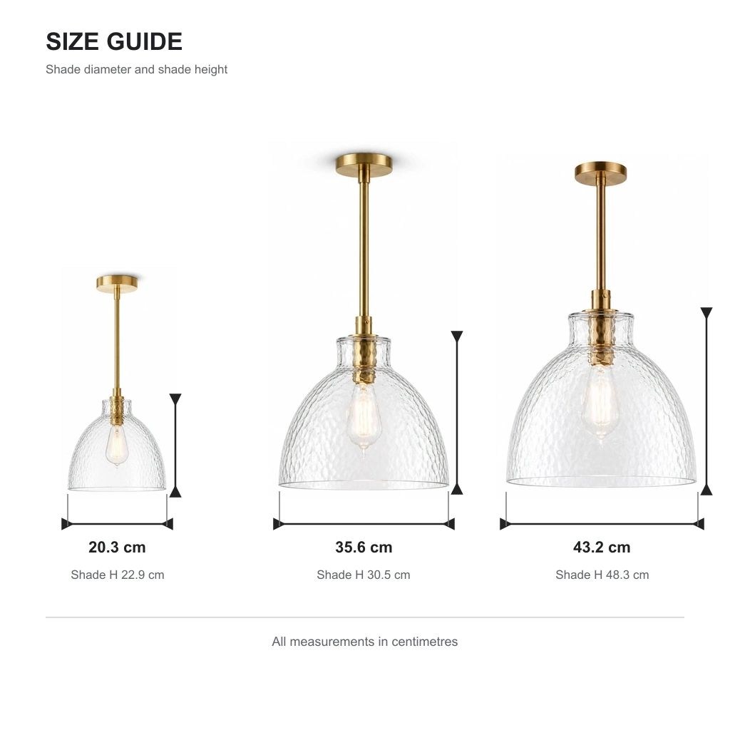 Ondine Farmhouse Hammered Glass Pendant Light - spec overview