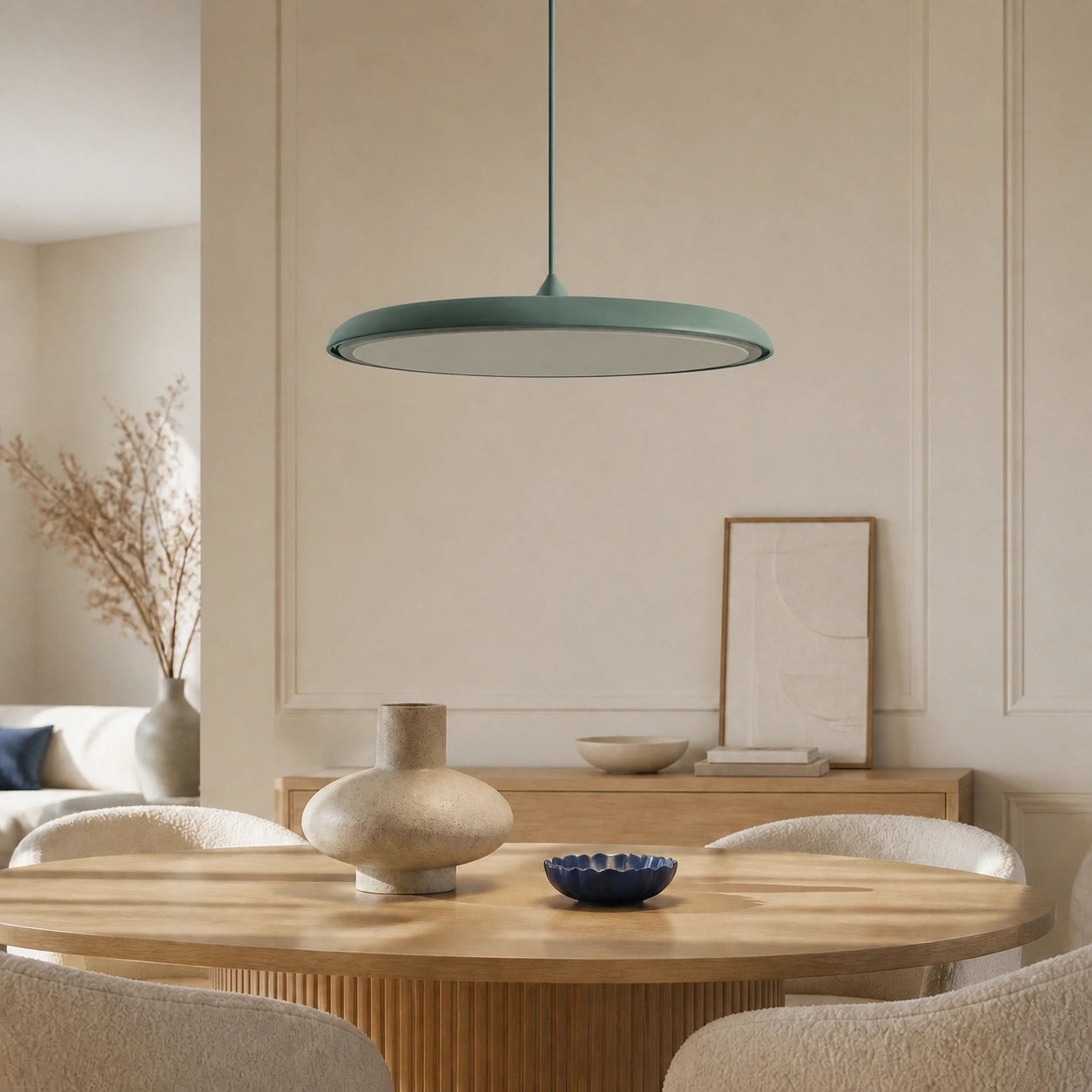 The same Green Lucian pendant and room with the diffuser switched off