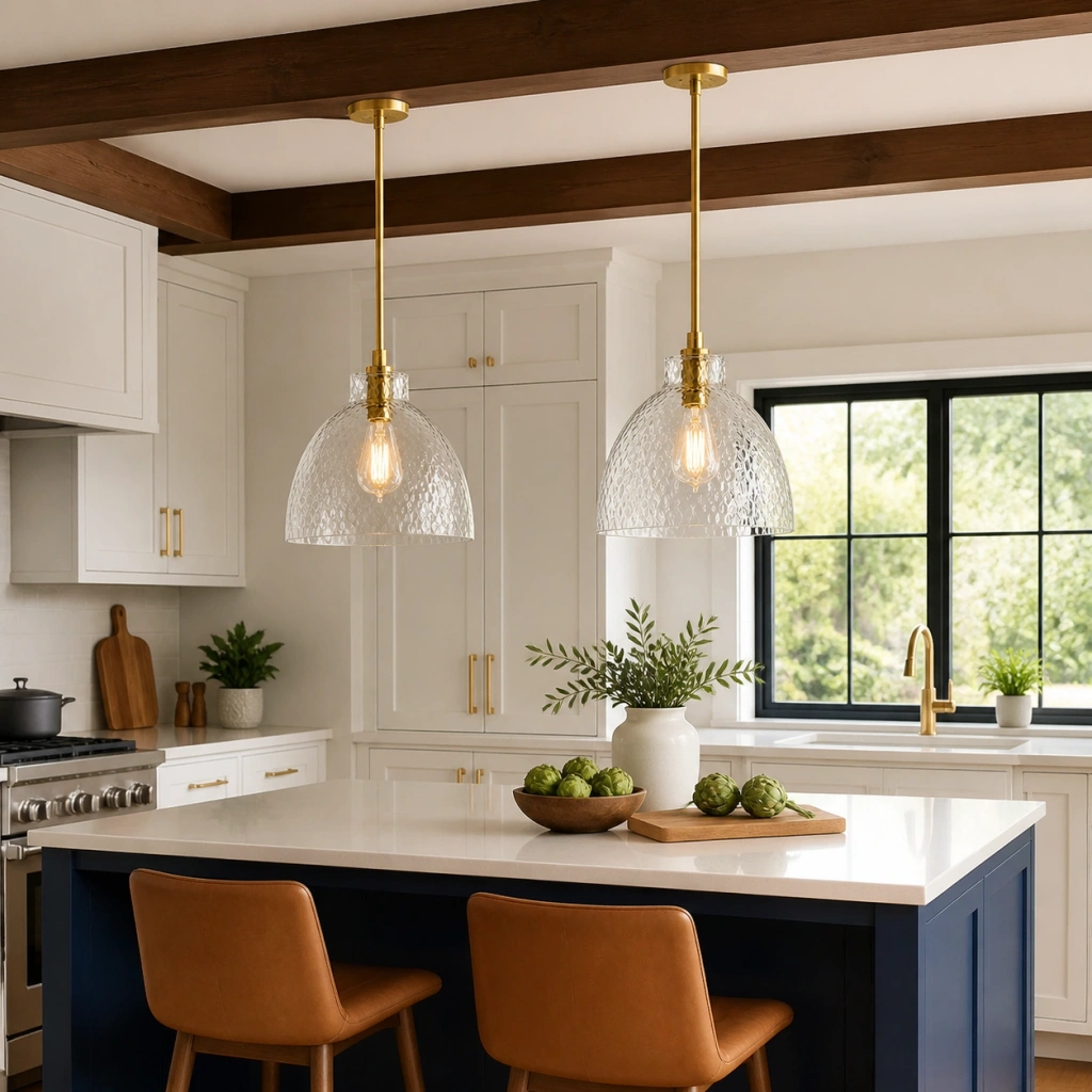 Ondine Farmhouse Hammered Glass Pendant Light - scene 01