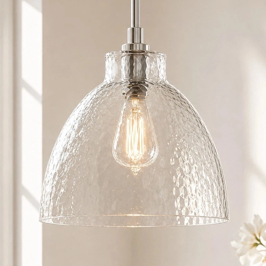 Ondine Farmhouse Hammered Glass Pendant Light - detail 04