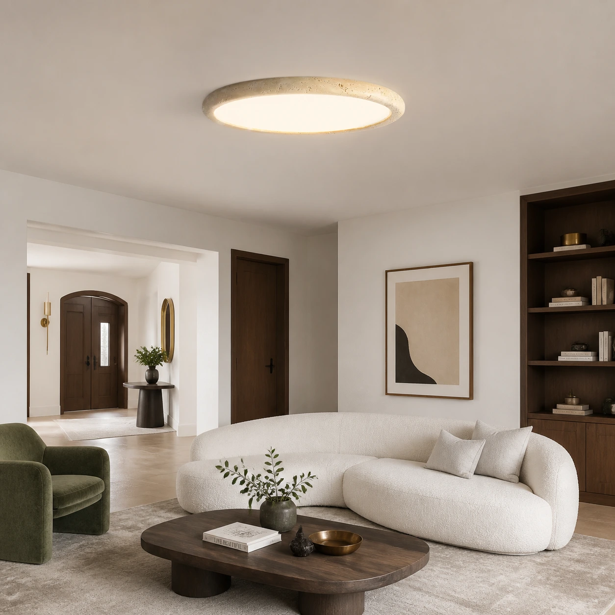 Solis Horizon ceiling light fully visible in a bright Nordic living and entry space
