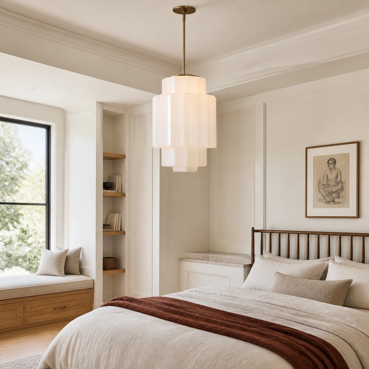 Antique Brass Tiered Opal White Glass Pendant Light (10).jpg__PID:981014af-2818-4715-b4c0-570ff6e08d03