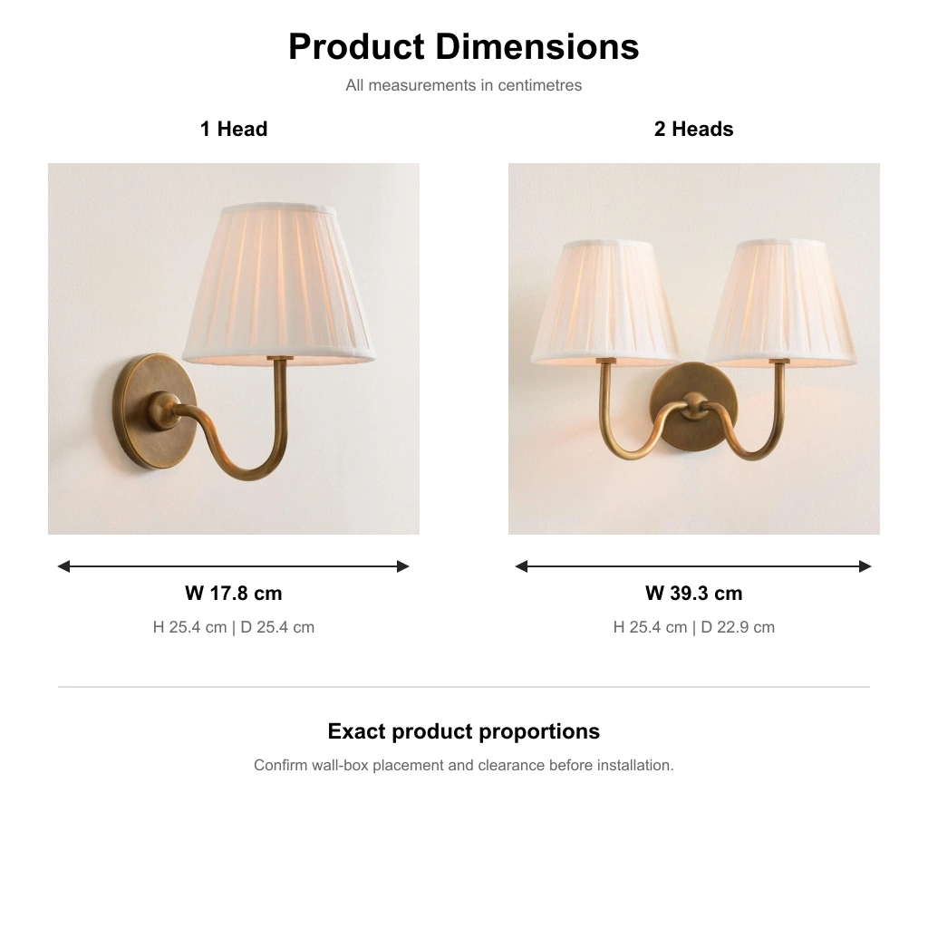 Eosphine one-head and two-head dimensions in centimetres