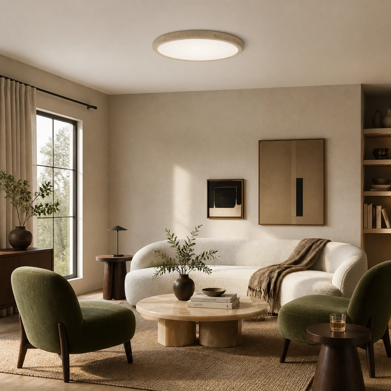 Solis Horizon ceiling light in a lively Nordic reading lounge
