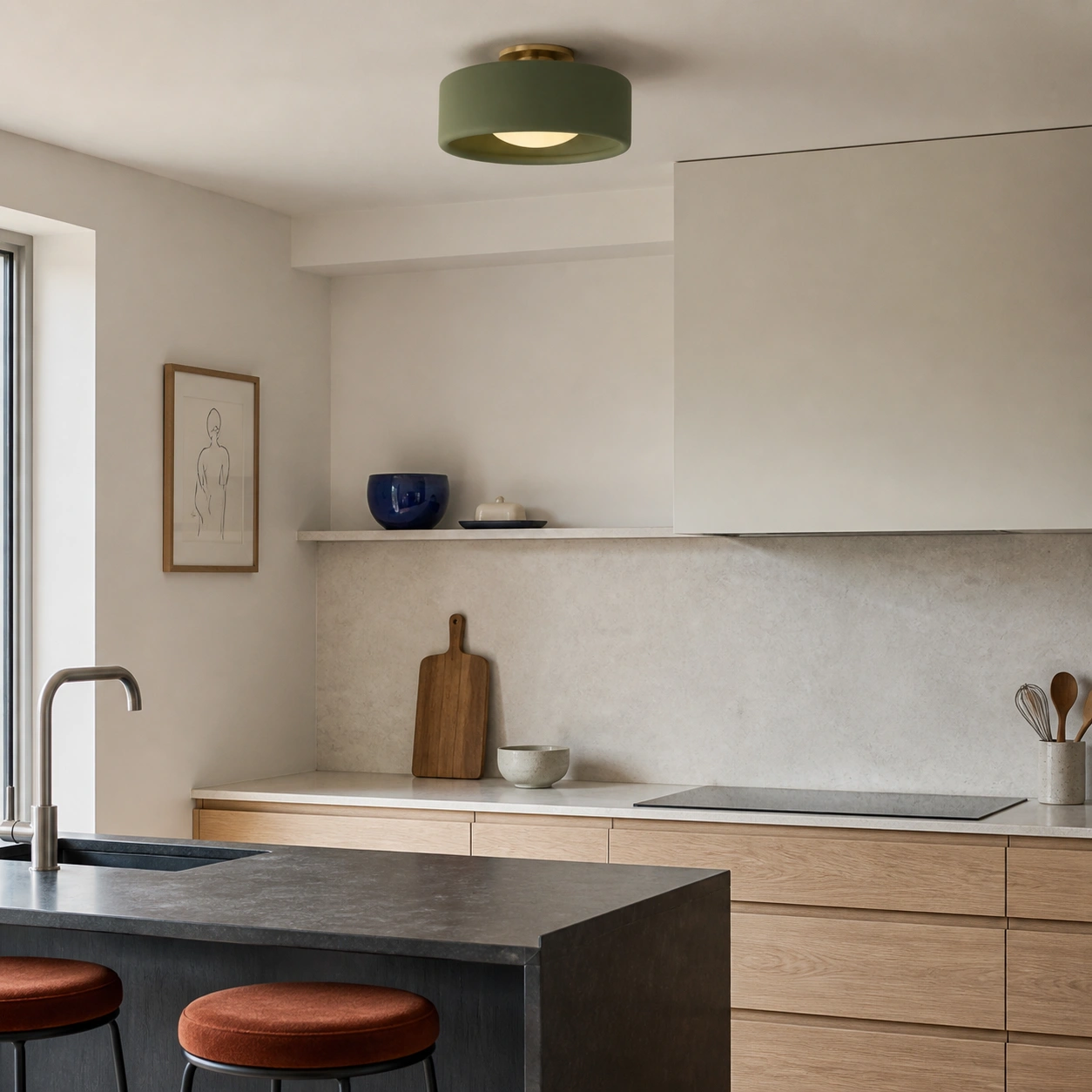 White Polynoe ceiling light in a Nordic-modern study
