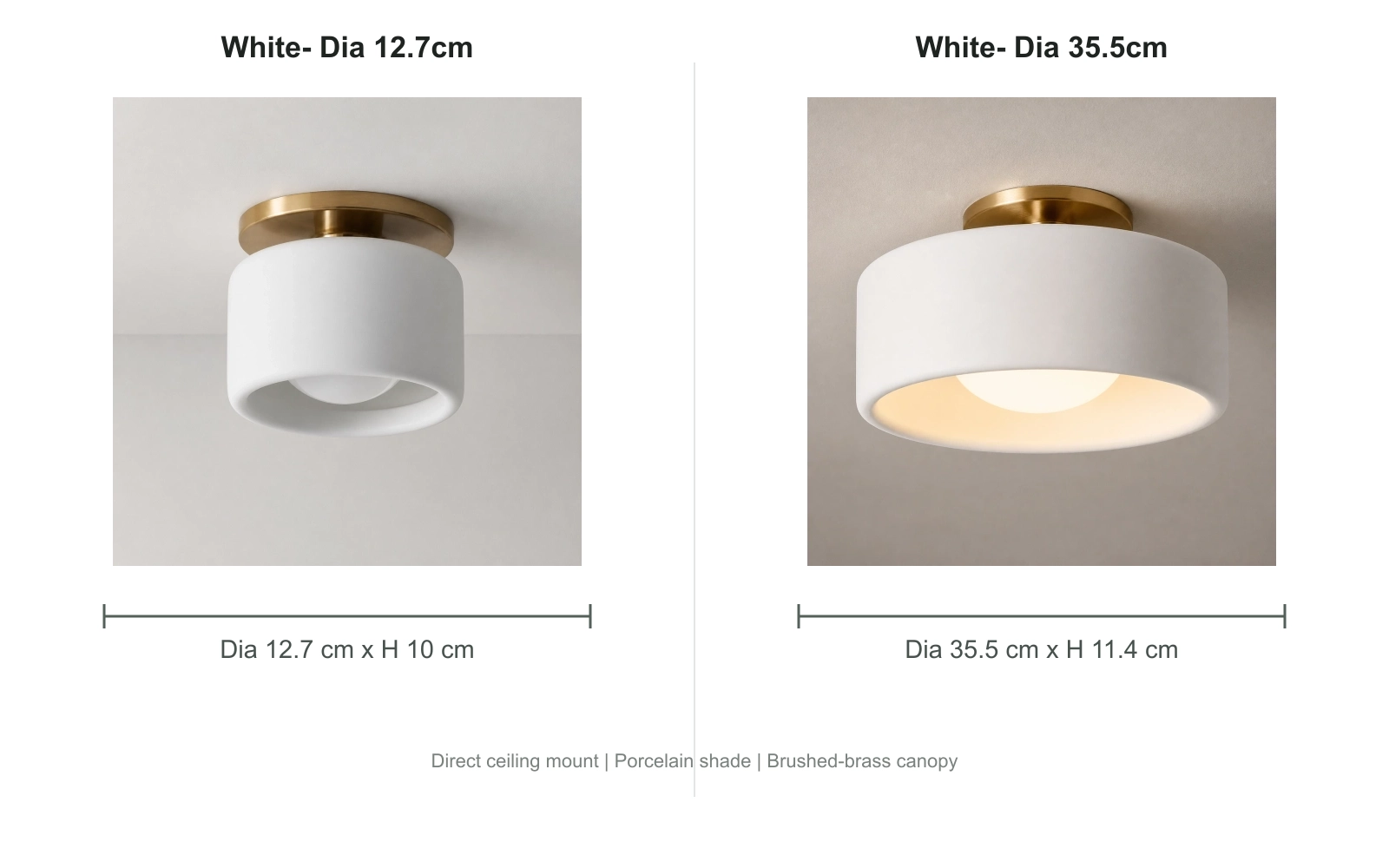 White Polynoe ceiling light size chart
