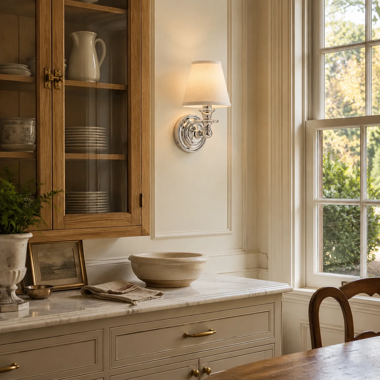 Dryadis nickel wall sconce above a writing desk