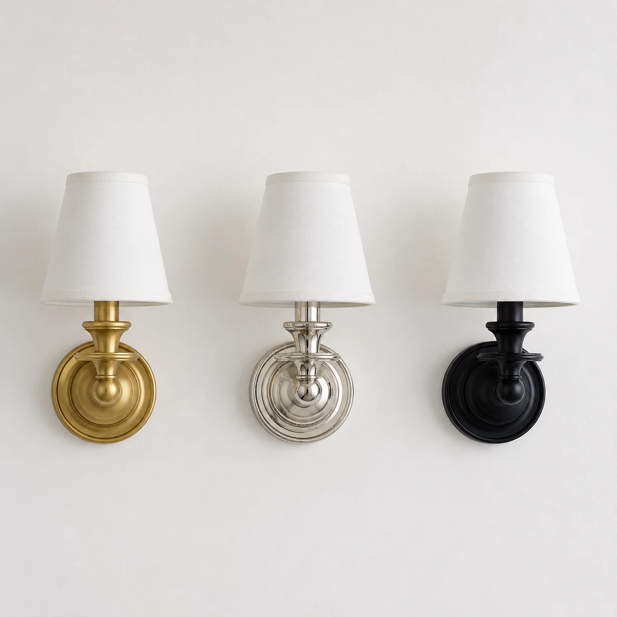 Dryadis wall sconce in brass nickel and black finishes