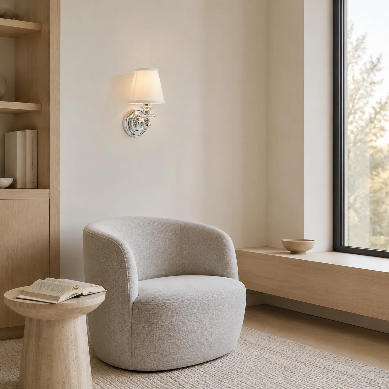 Nickel Dryadis wall sconce providing ambient light