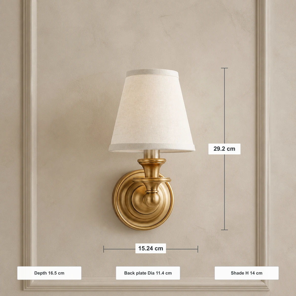 Dryadis brass wall sconce complete dimension diagram