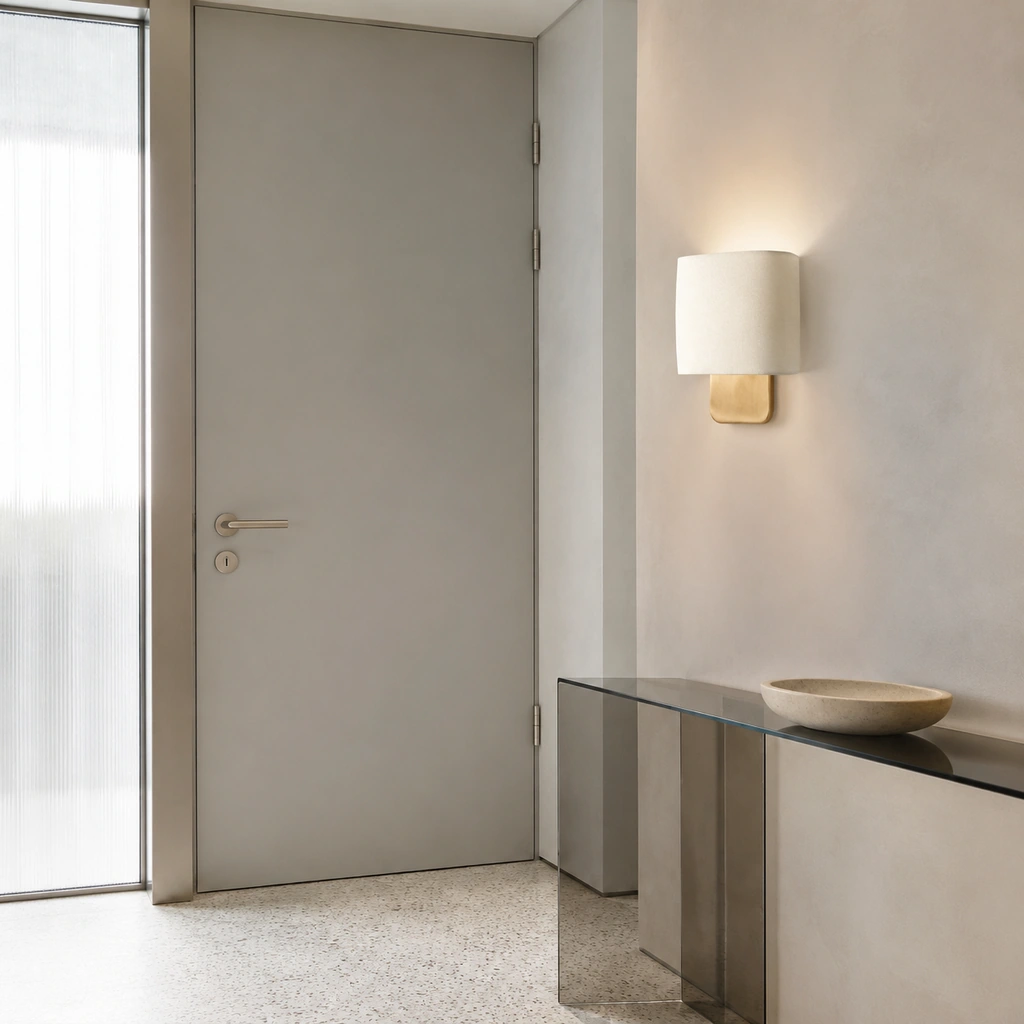 Jareth wall sconce mounted beside a front entry door
