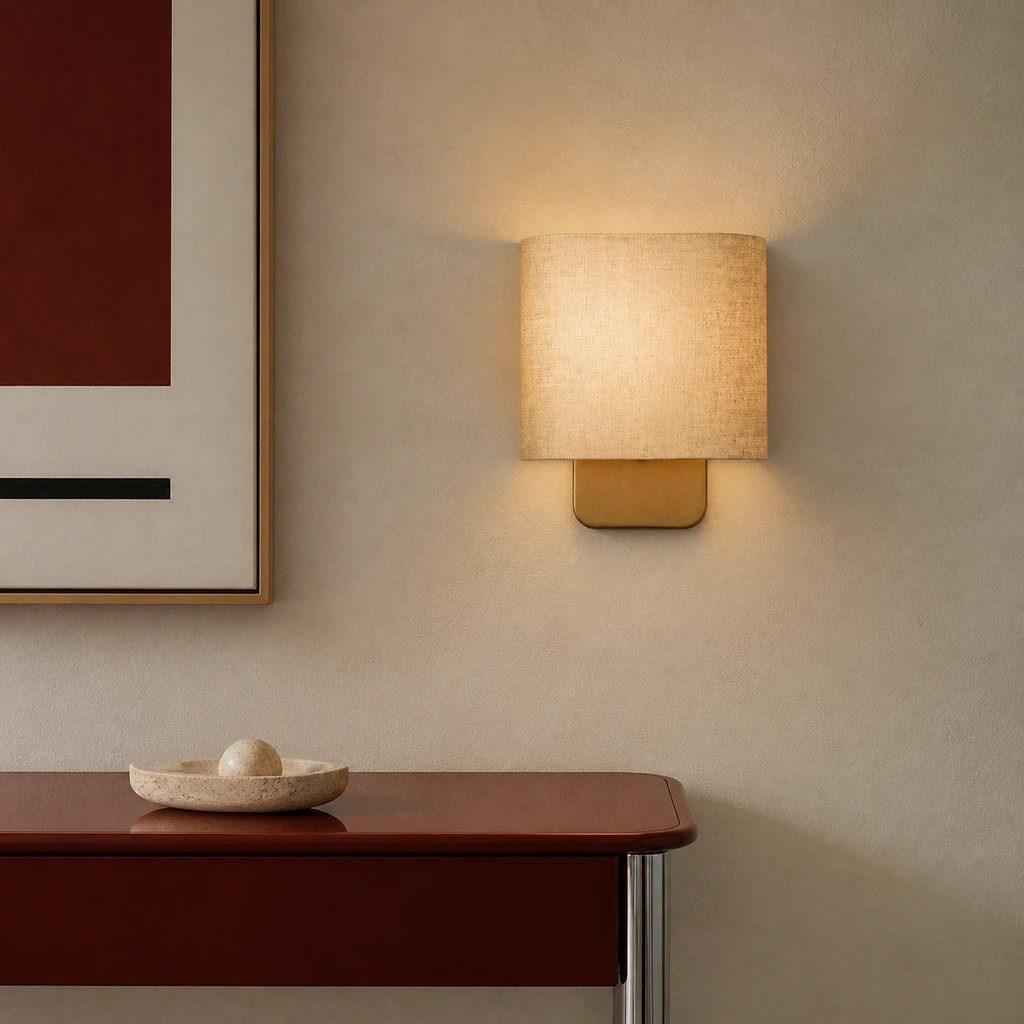 Jareth wall sconce illuminated in a refined modern entry