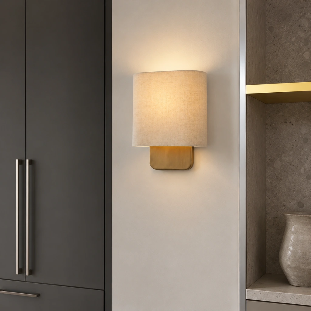 Jareth wall sconce beside built-in storage