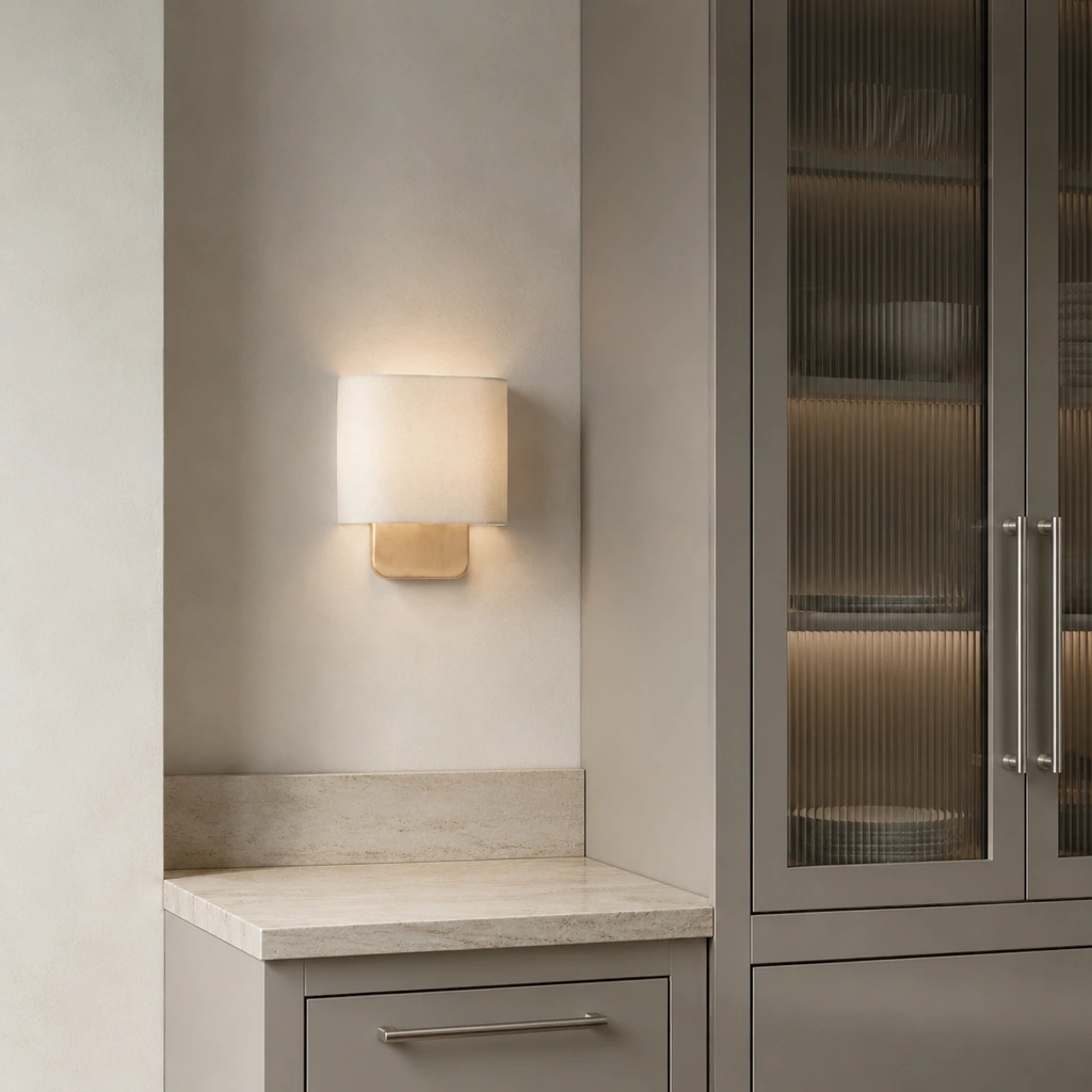 Jareth wall sconce beside modern cabinetry