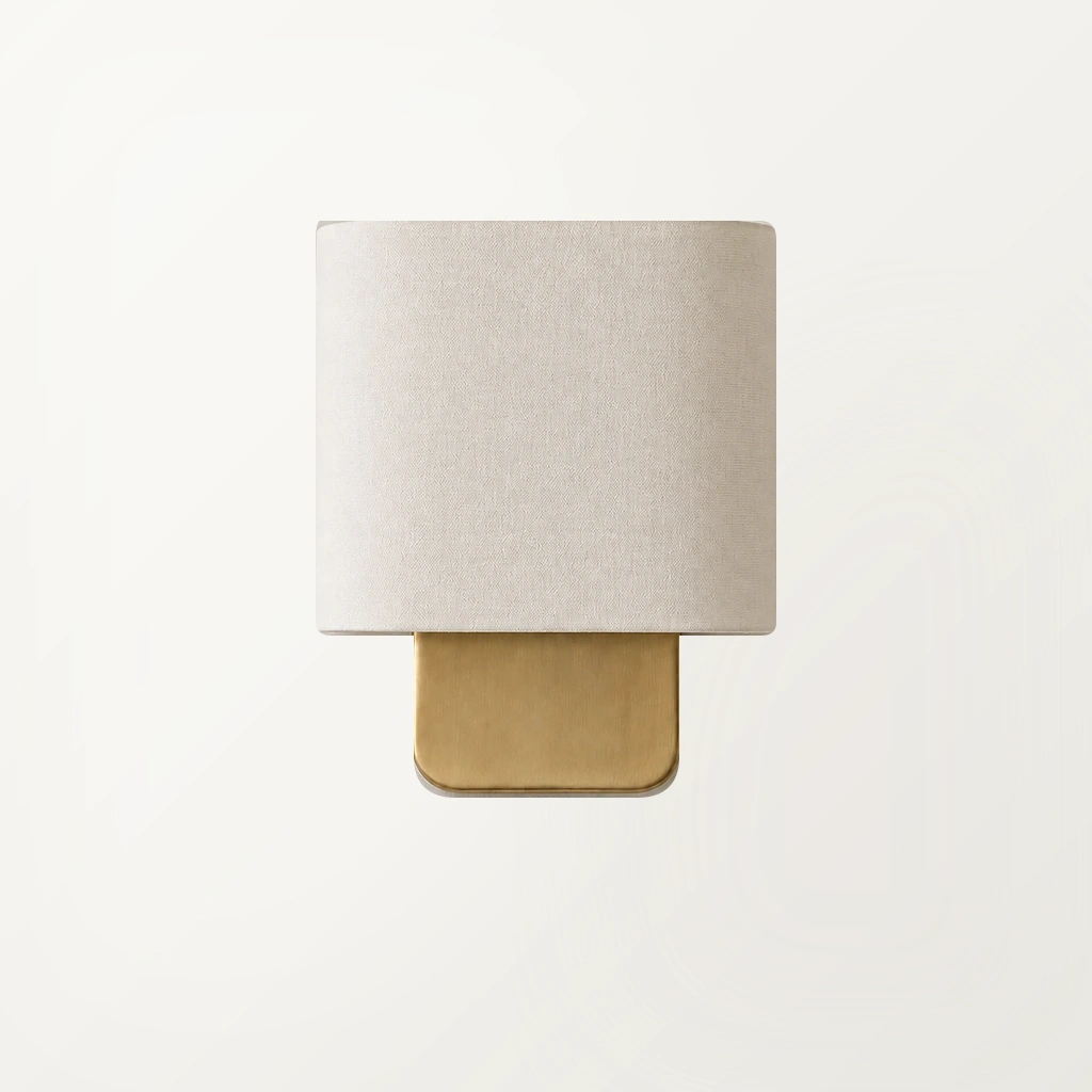 Close Jareth wall sconce switched off on a clean warm-white plaster wall