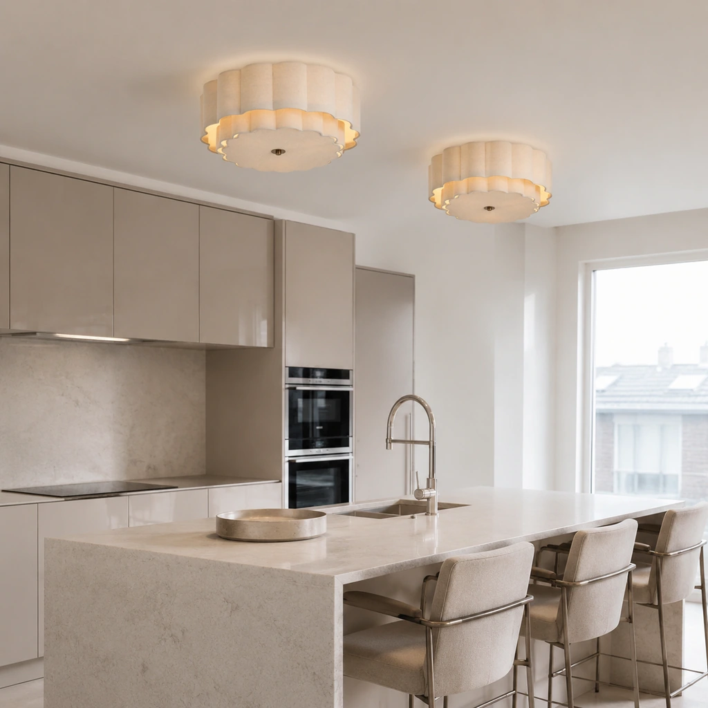 Two Nessa ceiling lights above a kitchen island