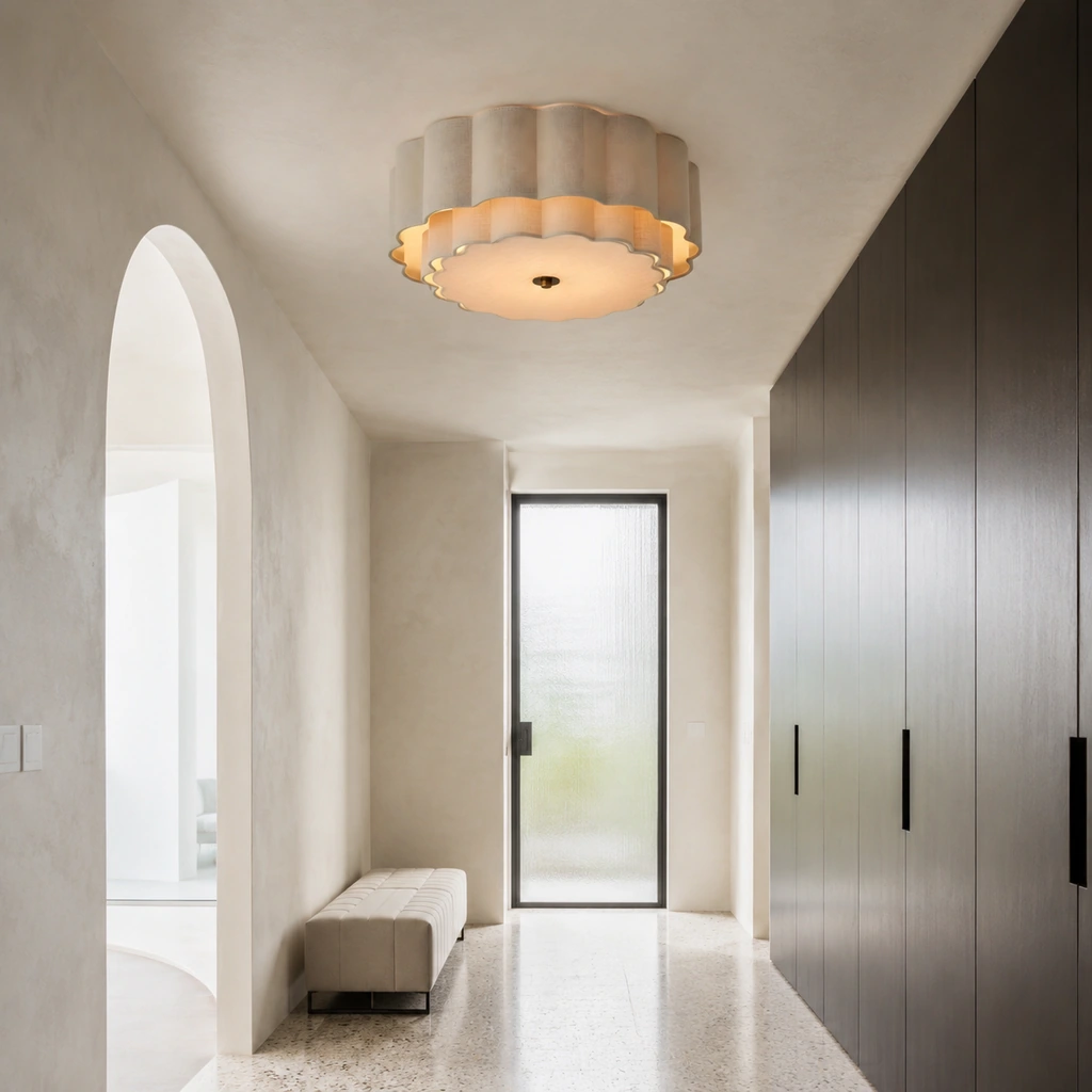 Nessa ceiling light in a bright modern hallway