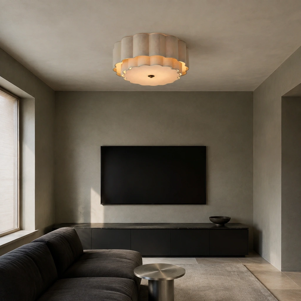 Nessa flush mount in a compact low-ceiling room
