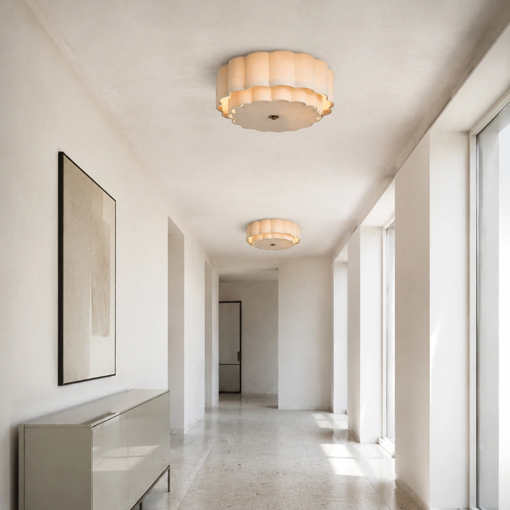 Two Nessa ceiling lights in a modern corridor