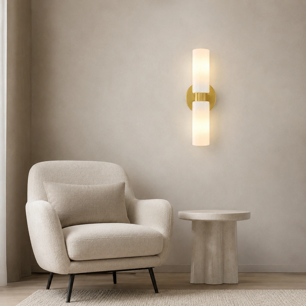 Soft light above a reading corner.