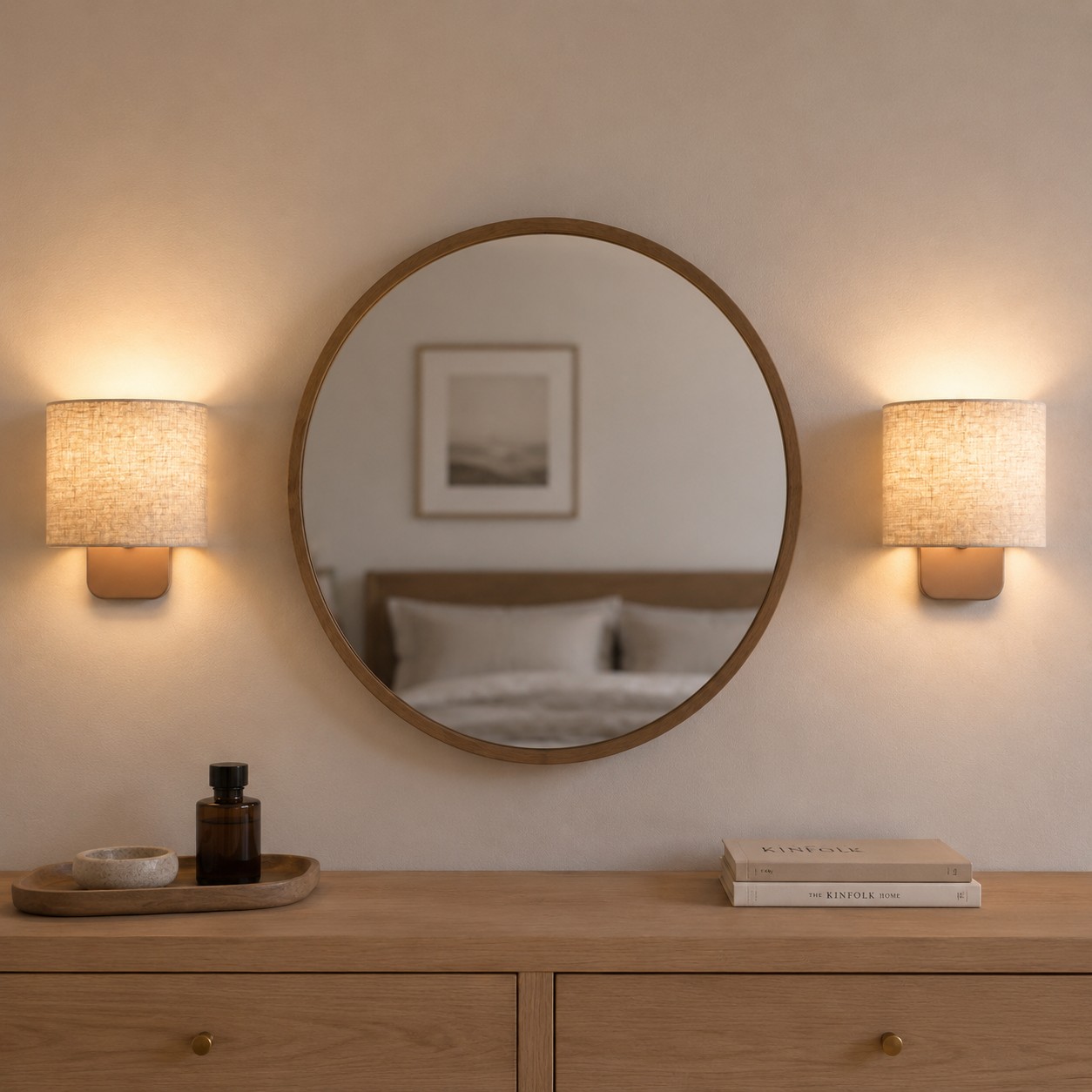 Balanced pair of Jareth sconces in a Nordic bedroom