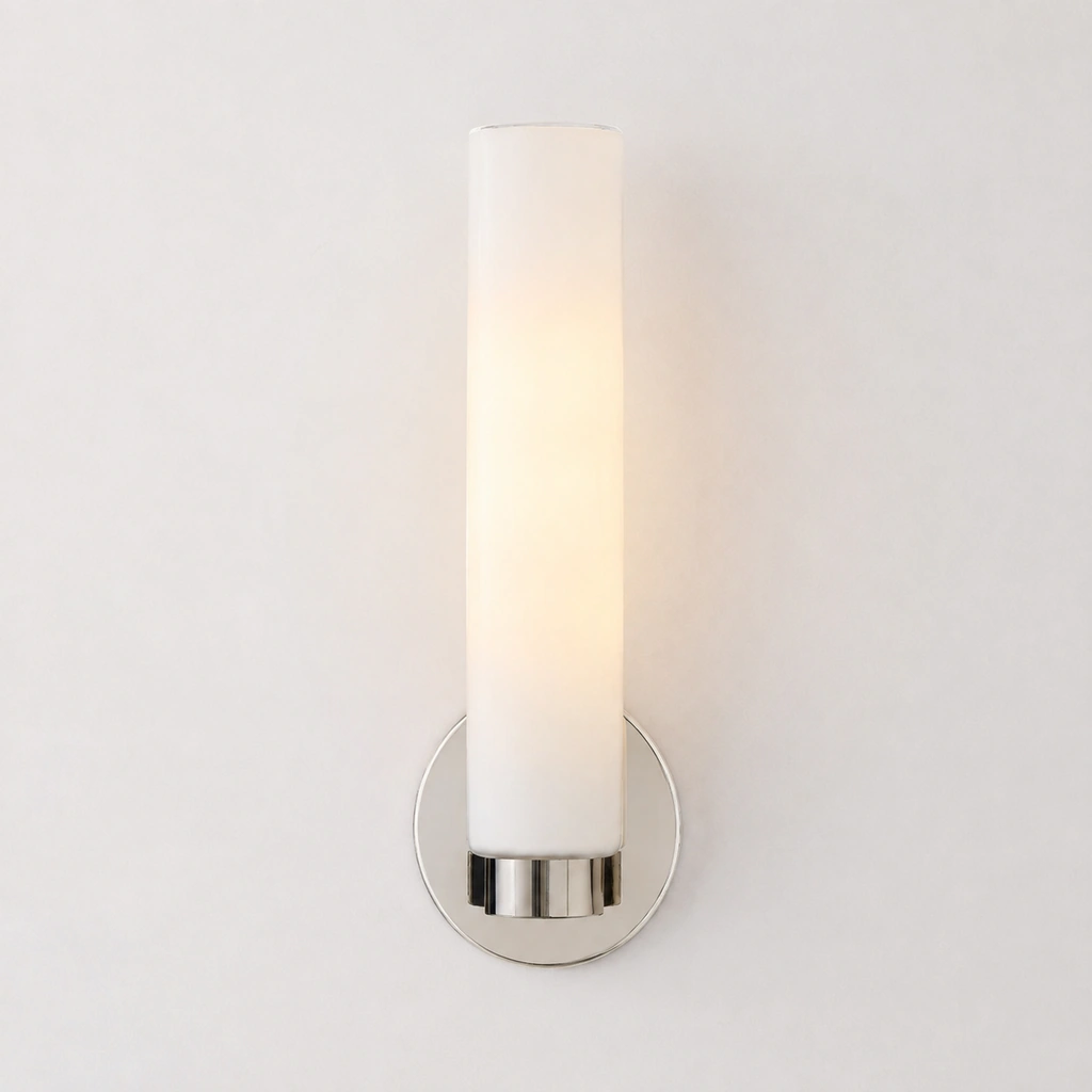 Polished Nickel 1-Head Luke wall light, light on