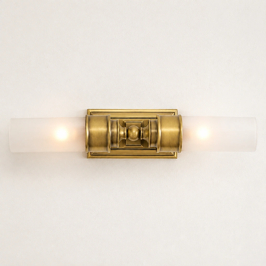 Clean brass wall light feature view