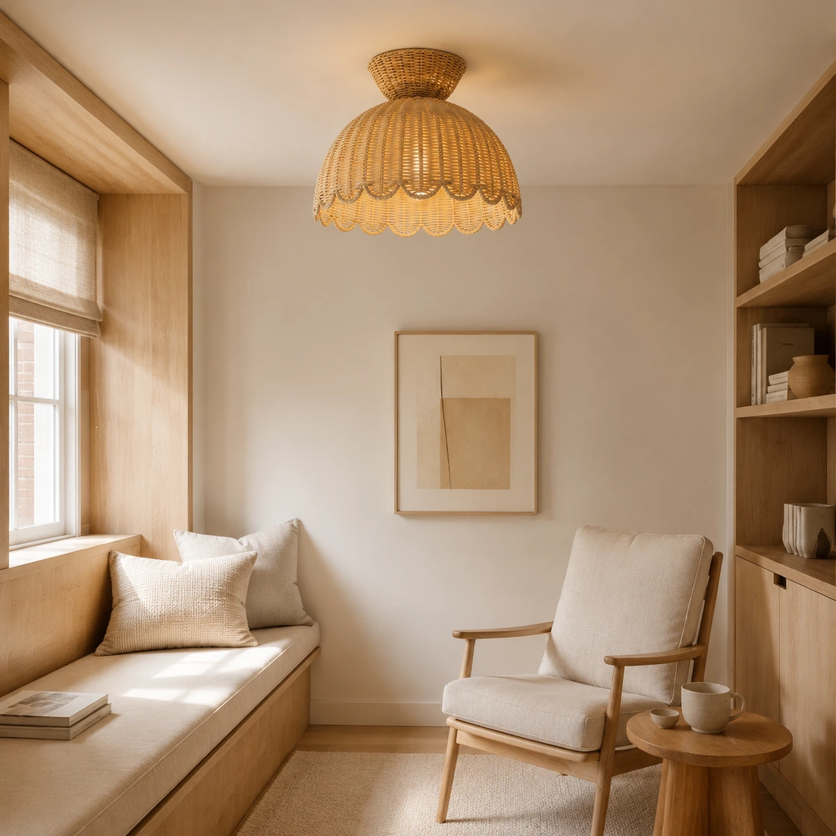 Valka flush mount in a bright Nordic reading nook
