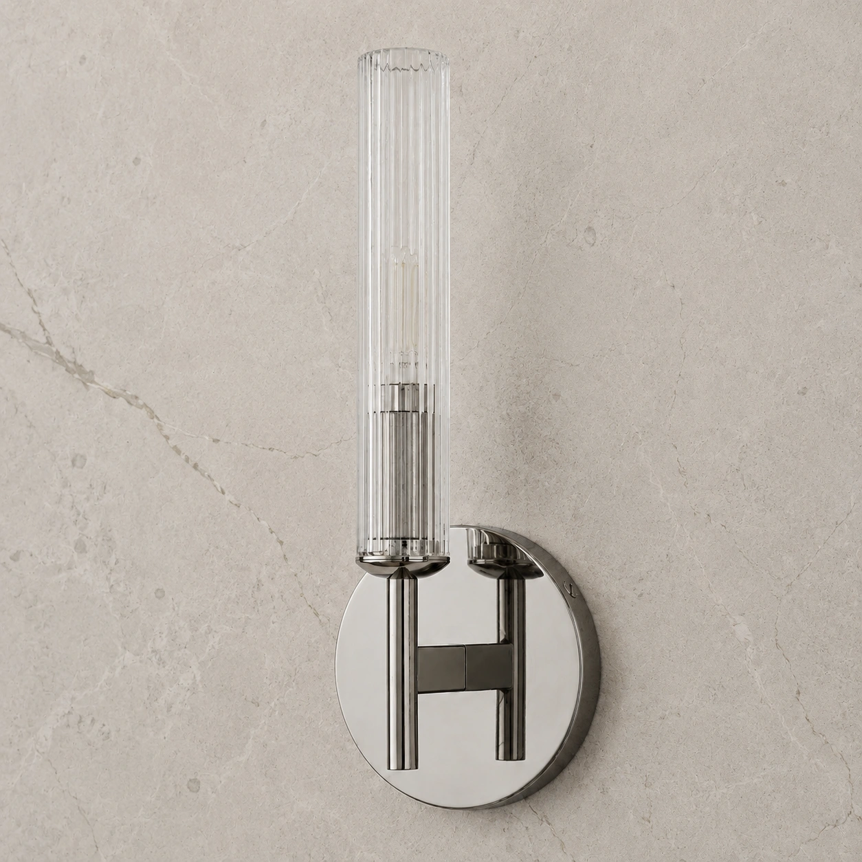 Chrome close view on stone wall