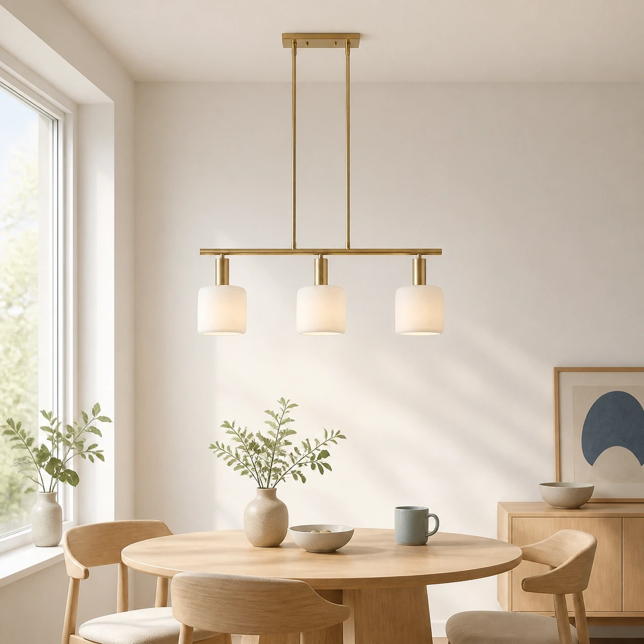 Porcelain chandelier in a refined dining room
