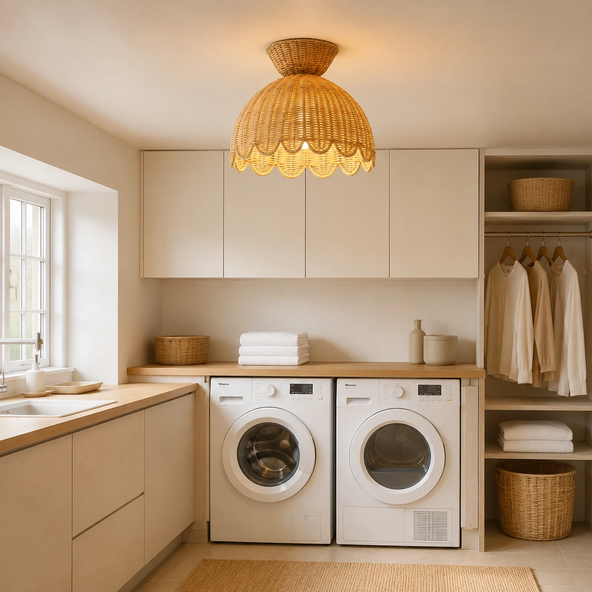 Valka flush mount naturally illuminating a Nordic utility room
