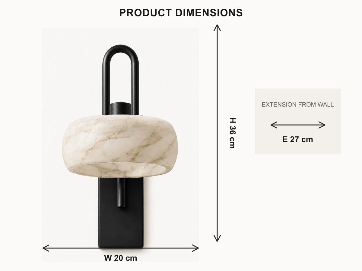 Ianis wall sconce dimensions: W 20 cm x H 36 cm x E 27 cm