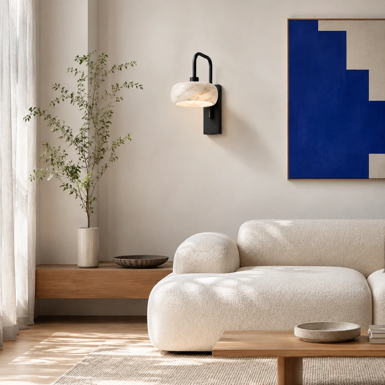 Ianis alabaster wall sconce in a modern living room