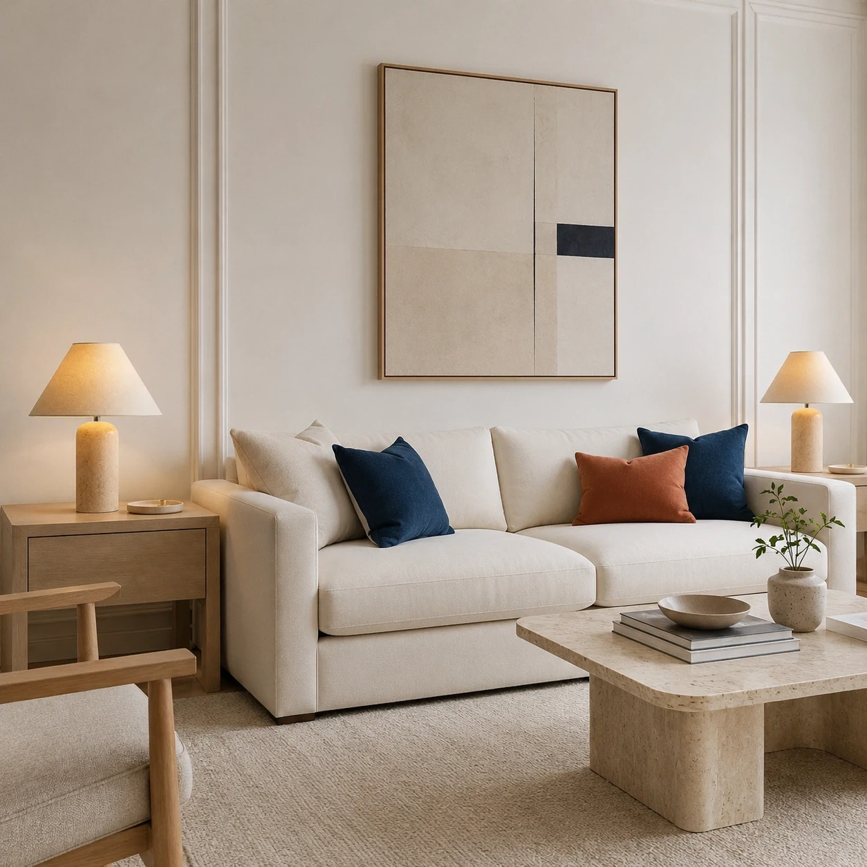 Two Daph lamps on living room side tables