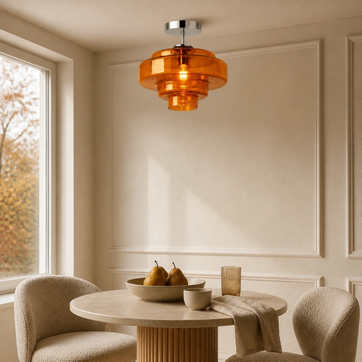 Amber Ivon ceiling light in a refined autumn dining corner