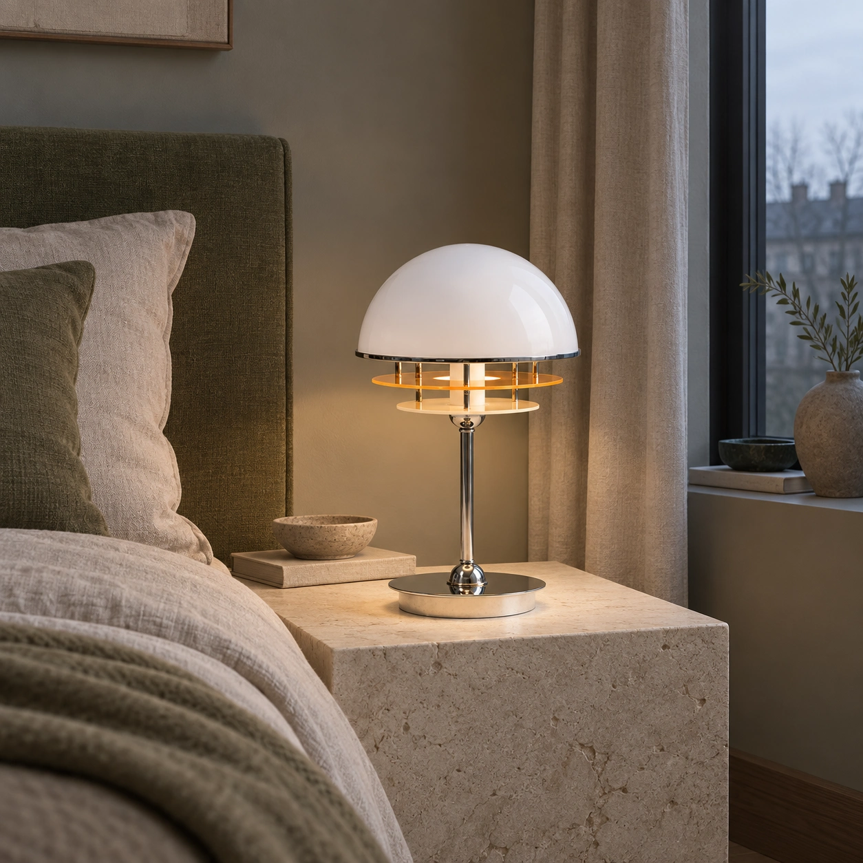 Hugo lamp on a stone bedside block