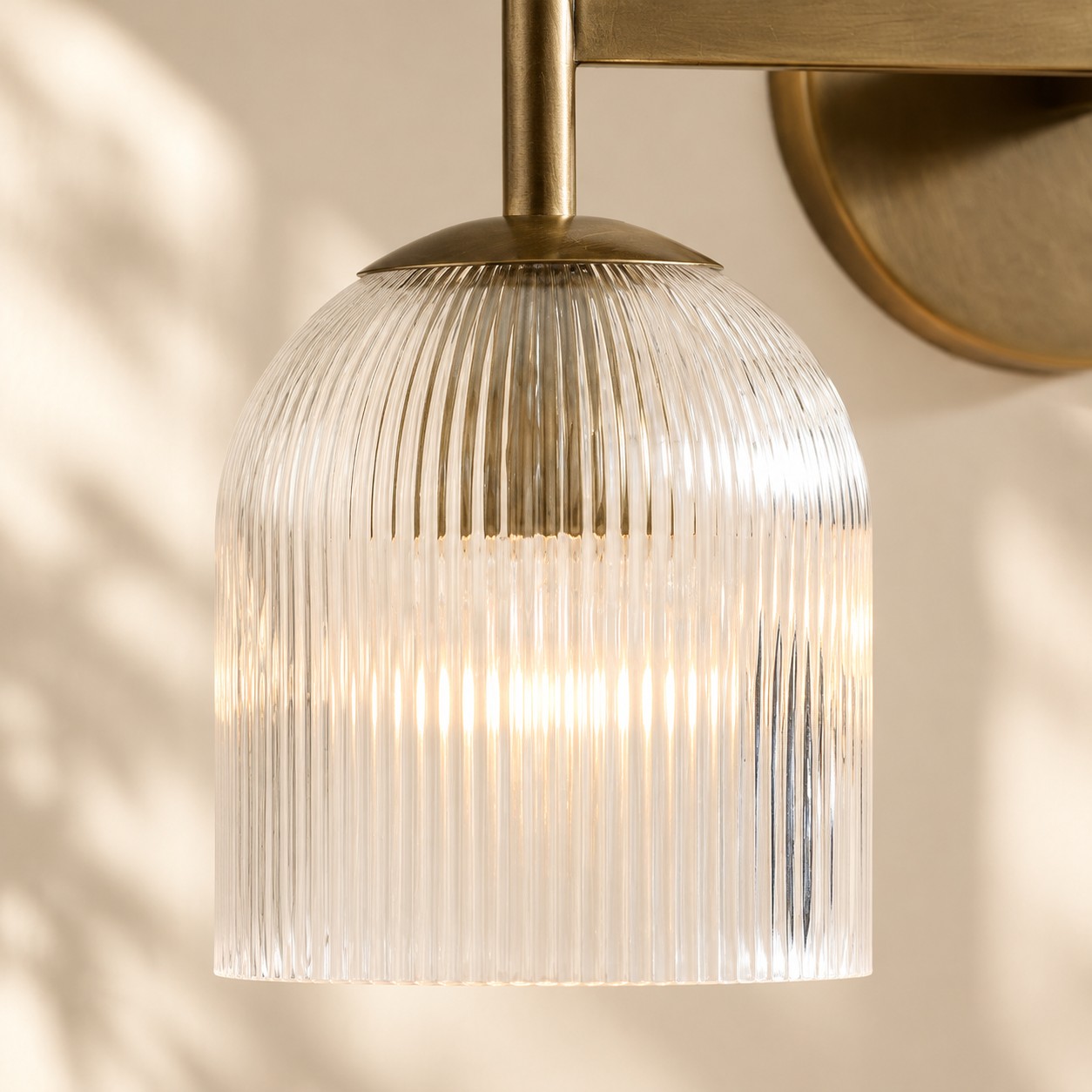 Close view of the ribbed glass shade