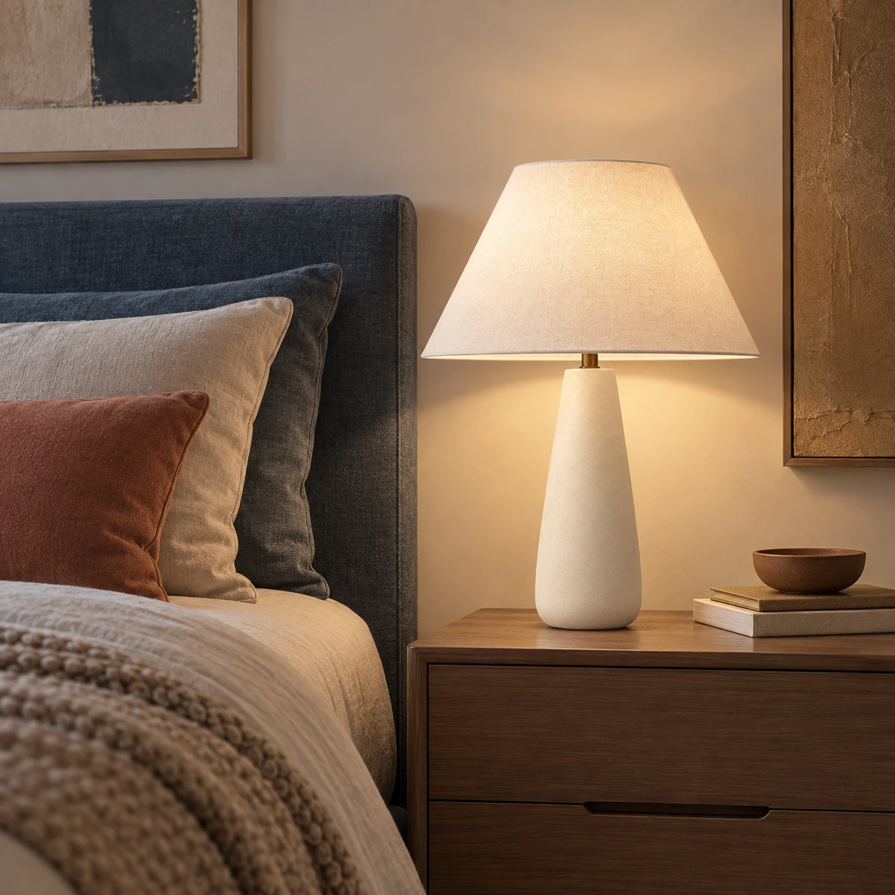 Marlow table lamp in a petrol blue bedroom