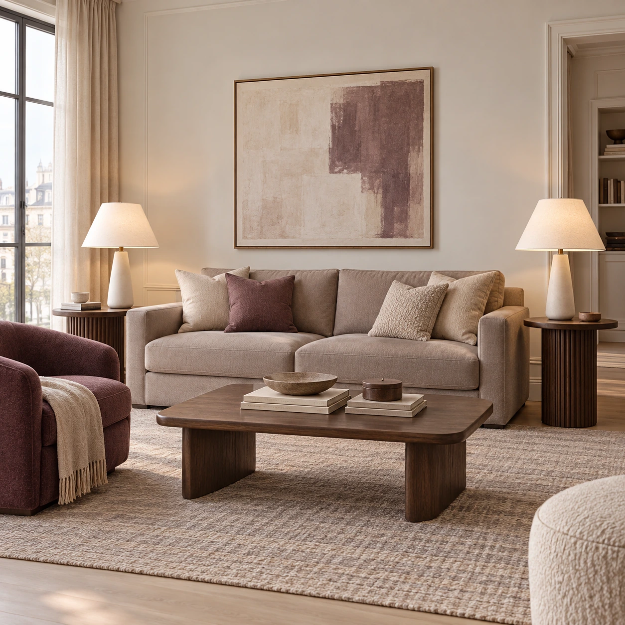 Pair of Marlow table lamps beside a sofa